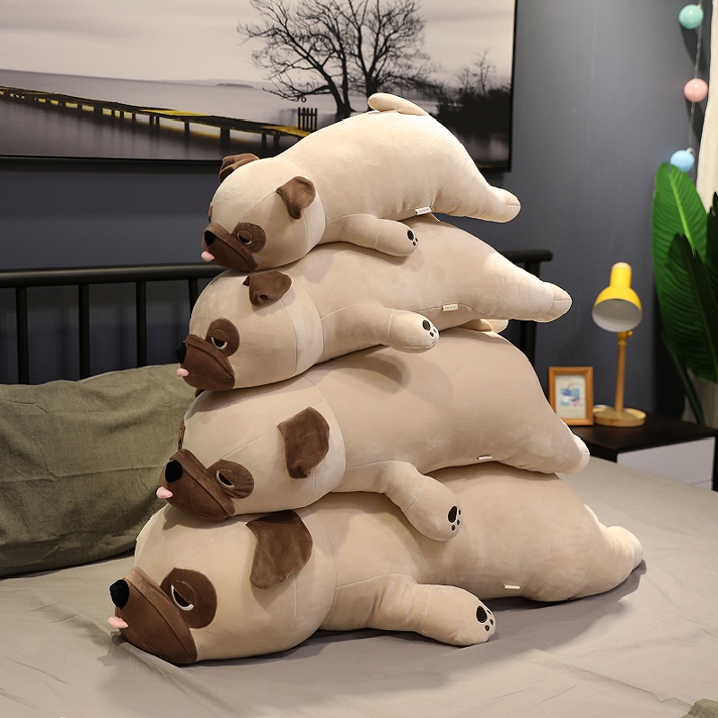 Peluche de chien Carlin couché, doux et confortable, de 50 à 90 cm