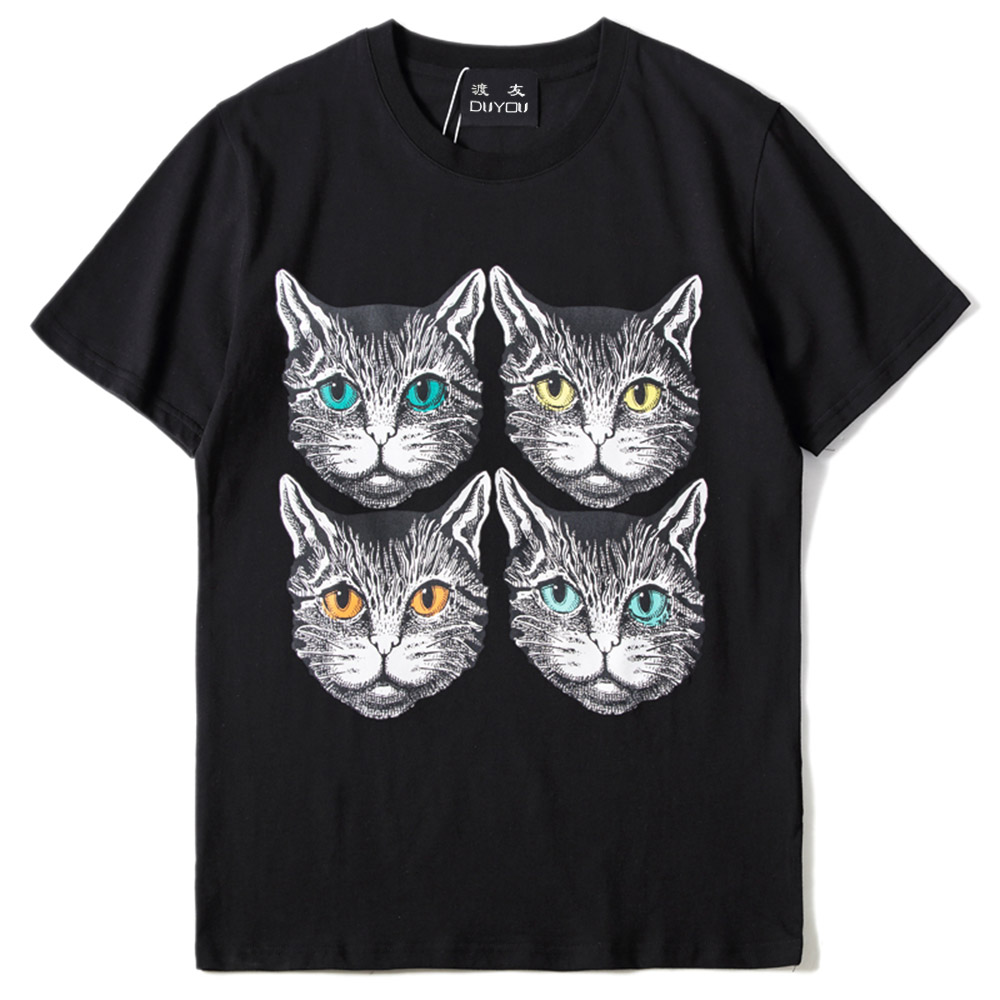 T-Shirt en coton imprimé, col rond, Cat Eyes