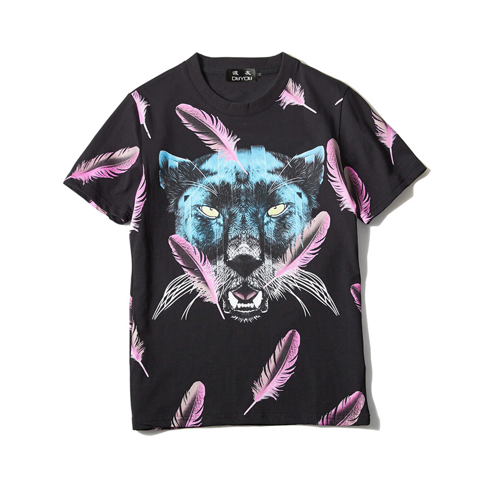 T-Shirt en coton imprimé, col rond, Panther Rose