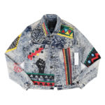 Veste en Denim, Power to the people, peinte et brodée sur l'ensemble