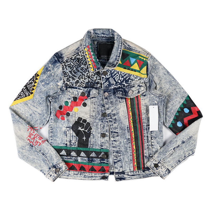 Veste en Denim, Power to the people, peinte et brodée sur l'ensemble