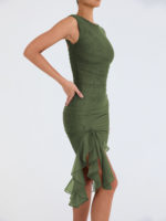 Robe midi froncée à volants, dos nu, sans manches, irrégulière – Image 3