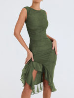 Robe midi froncée à volants, dos nu, sans manches, irrégulière – Image 4