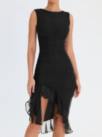 Robe midi froncée à volants, dos nu, sans manches, irrégulière – Image 6