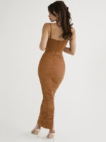 Robe longue froncée, corset élégant, bretelles spaghetti, dos nu, fermeture éclair – Image 2
