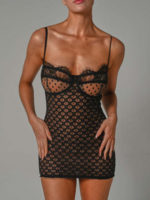 Robe longue à bretelles spaghetti, dentelle et dos nu – Image 6