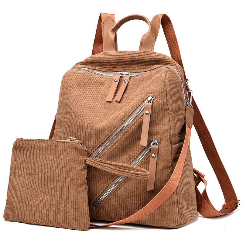 Sac à dos et trousse en velours côtelé, grande capacité