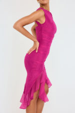 Robe midi froncée à volants, dos nu, sans manches, irrégulière – Image 9