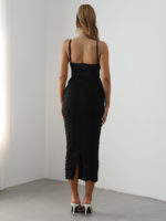 Robe longue froncée, corset élégant, bretelles spaghetti, dos nu, fermeture éclair – Image 8