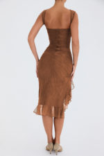 Robe midi froncée à volants, dos nu, sans manches, irrégulière – Image 13