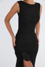 Robe midi froncée à volants, dos nu, sans manches, irrégulière – Image 8
