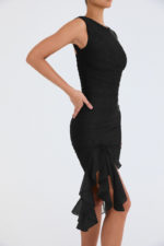 Robe midi froncée à volants, dos nu, sans manches, irrégulière – Image 7