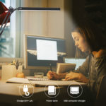 Lampe de bureau LED à bras oscillant en métal avec pince, 3 modes d'éclairage, adaptateur USB – Image 2