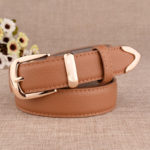 Ceinture en cuir PU pour femme, boucle dorée, 105 cm