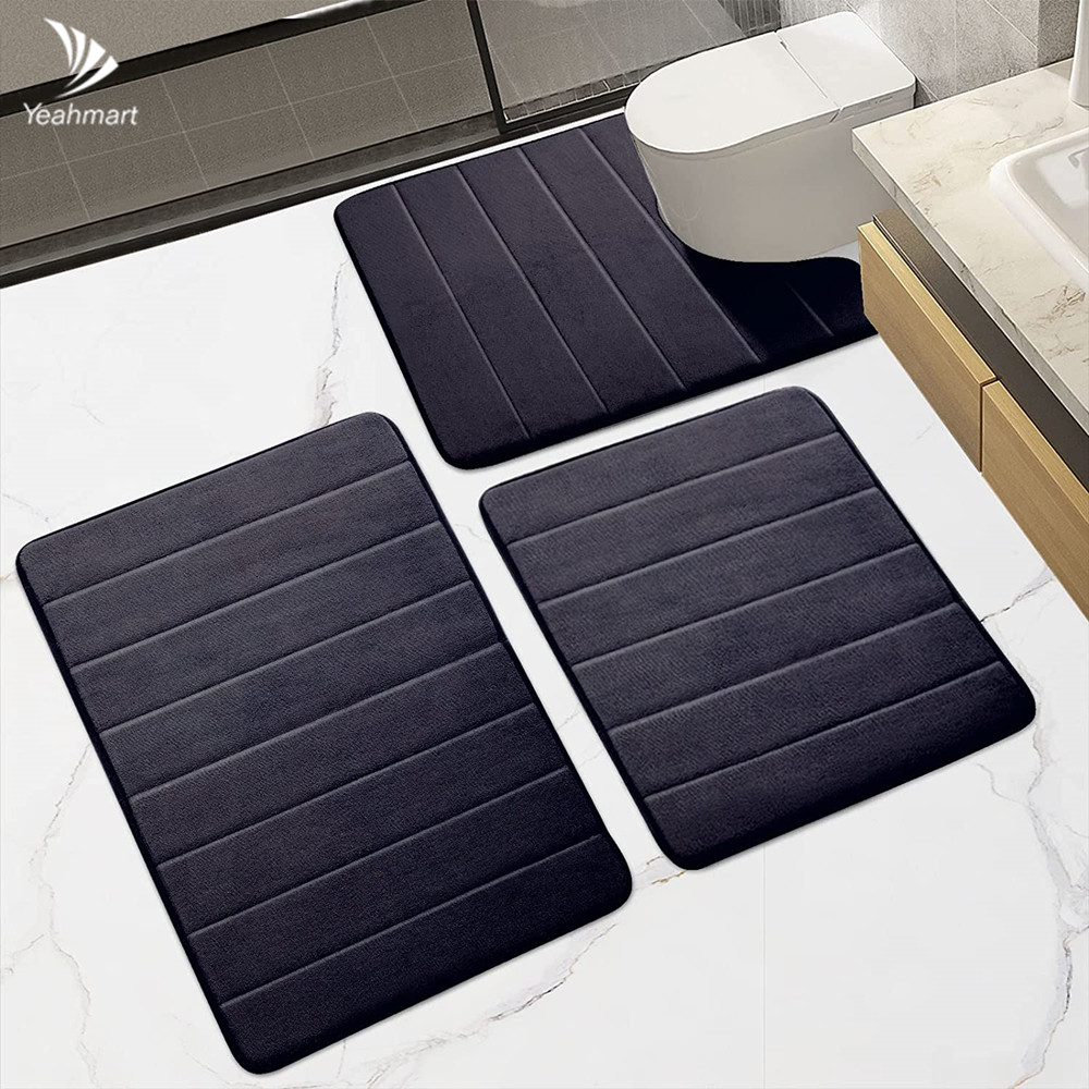 Ensemble de tapis de salle de bain, mousse à mémoire de forme, extra doux et super absorbants, 3 pièces