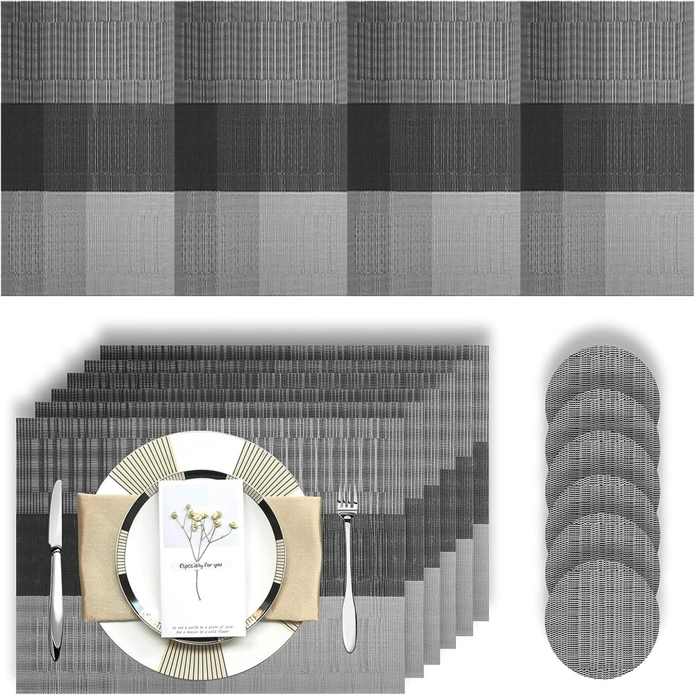 Sets de table élégants en vinyle tissé, antidérapant, lavable, pour table à manger, 13 pièces