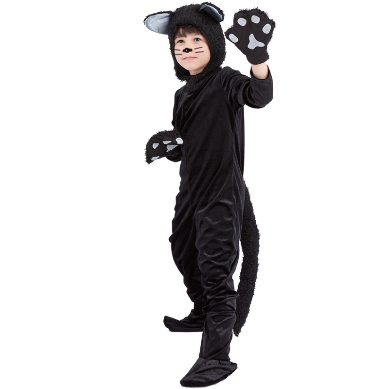 Déguisement de chat noir pour enfant, combinaison adaptée aux spectacles sur scène