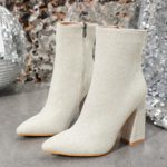 Bottines à talon haut, 9 cm, pointues à paillettes, fermeture éclair – Image 2