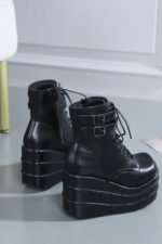Bottes à lacets à plateforme pour femme, Cuir PU, talon compensé de 11 cm – Image 5