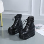 Bottes à lacets à plateforme pour femme, Cuir PU, talon compensé de 11 cm – Image 4