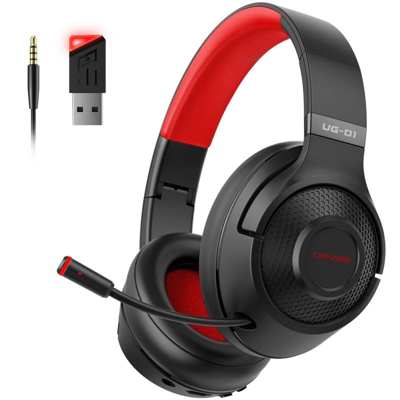 Casque de jeu sans fil avec microphone, UG01, supra-auriculaire, dongle USB 2.4Ghz, Bluetooth 5.0