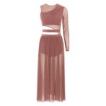 Robe de danse avec une manche longue, taille découpée, justaucorps en maille – Image 3
