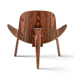 Fauteuil Shell en bois, assise et dossier rembourrés en similicuir, à trois pieds – Image 2