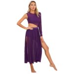 Robe de danse avec une manche longue, taille découpée, justaucorps en maille – Image 8