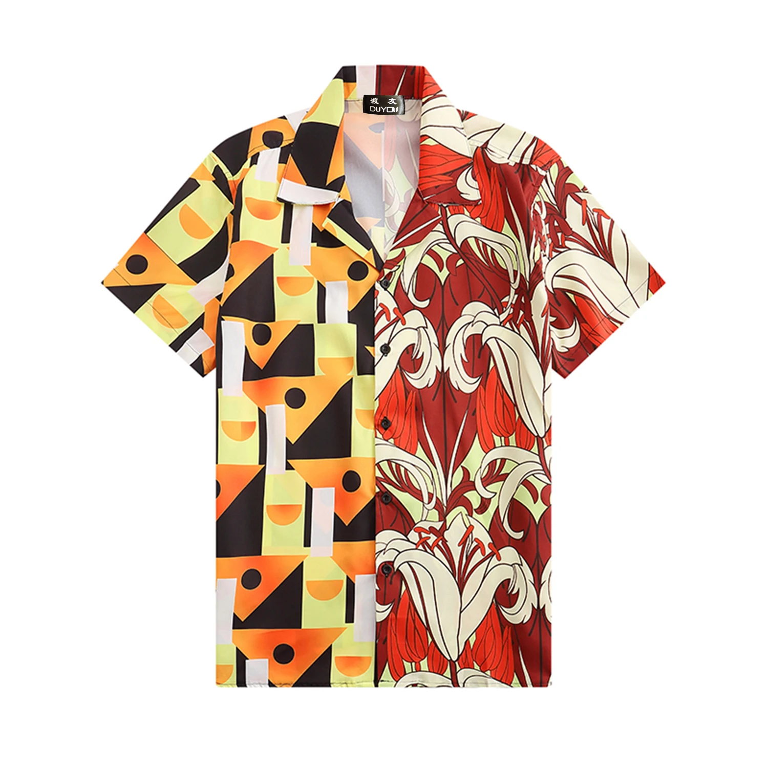 Chemise en coton pour homme, motif imprimé, à manches courtes, décontractée