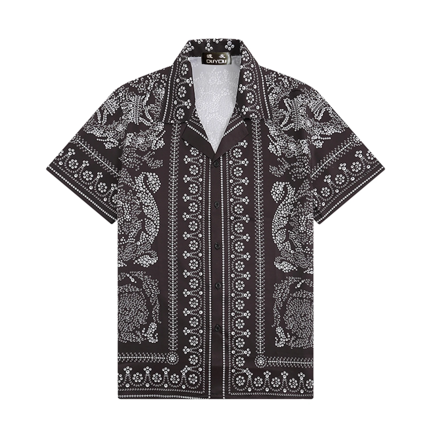 Chemise en coton pour homme, motif imprimé Barocco, à manches courtes, décontractée