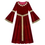 Costume de princesse médiéval pour fille, déguisement en velours à manches longues évasées – Image 6