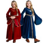 Costume de princesse médiéval pour fille, déguisement en velours avec manches en cloche – Image 3