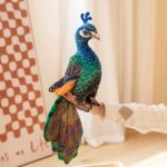 Peluche de paon réaliste, bleu et vert, doux, de 28 à 35 cm