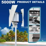Energie éolienne à vent, 2000 à 5000W, turbine à axe vertical, générateur haute tension avec contrôleur hybride – Image 6