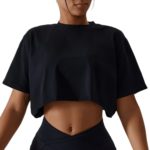 T-shirt de fitness en coton, à manches courtes, haut court – Image 5