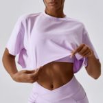 T-shirt de fitness en coton, à manches courtes, haut court – Image 3