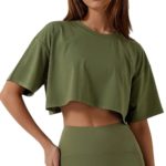 T-shirt de fitness en coton, à manches courtes, haut court – Image 5