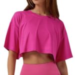T-shirt de fitness en coton, à manches courtes, haut court – Image 8