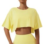 T-shirt de fitness en coton, à manches courtes, haut court – Image 6