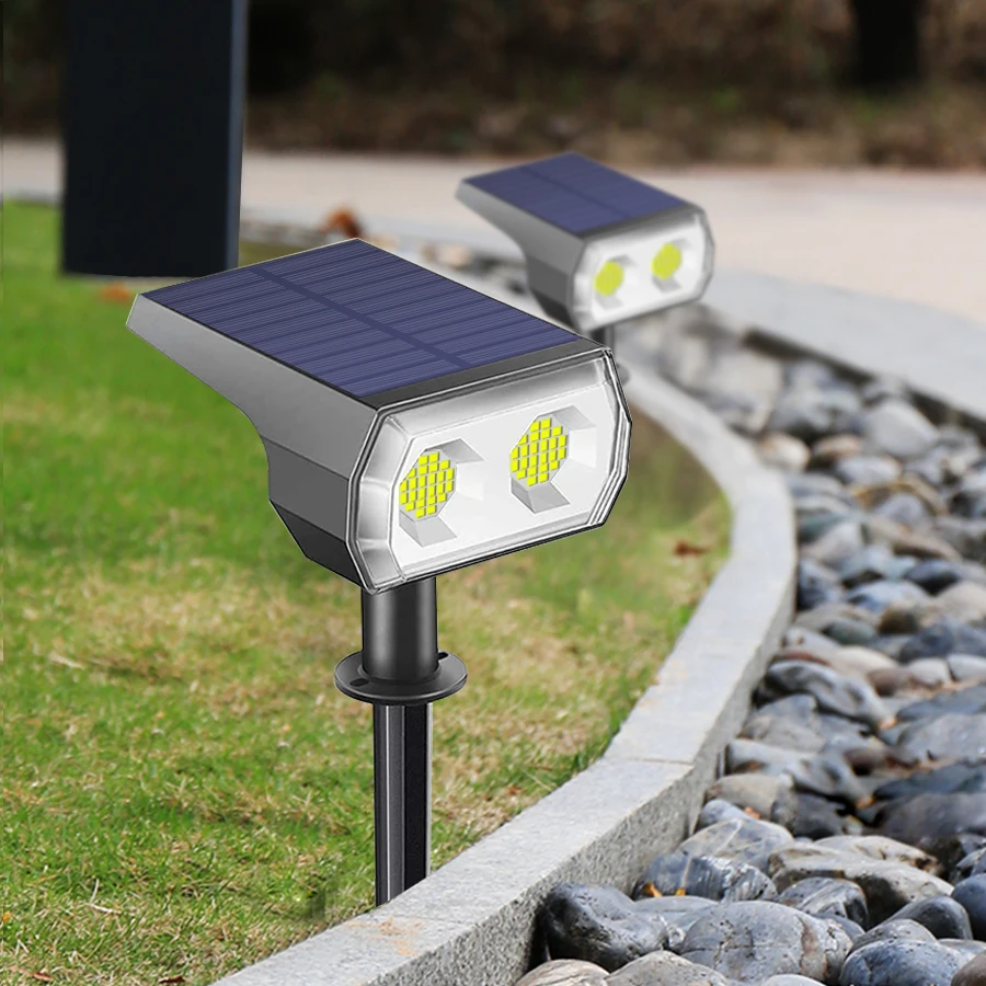 Lot de 2 projecteurs à énergie solaire, 48 LED, IP65, 3 modes d’éclairage, avec capteur de lumière