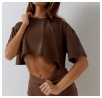 T-shirt de fitness en coton, à manches courtes, haut court
