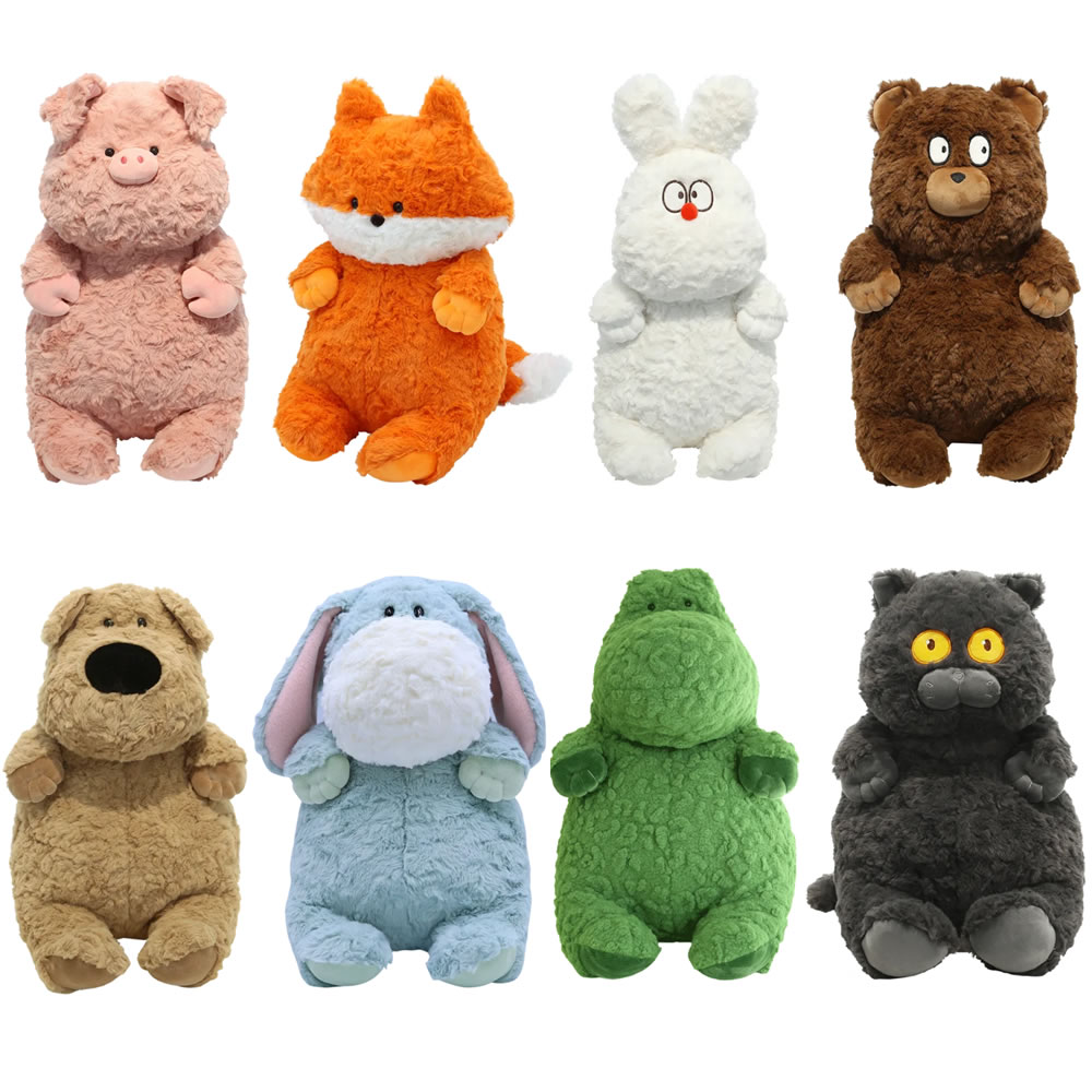 Peluche d'animaux, gros doudou, lapin, cochon, dinosaure, ours, renard, chat noir, 40 cm