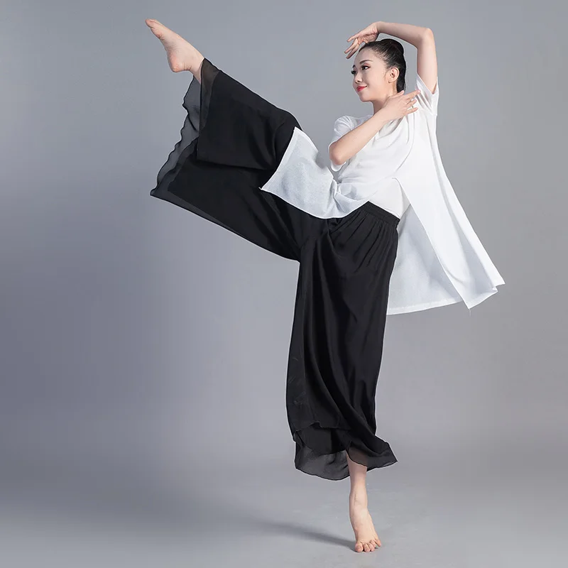 Pantalon de danse fluide pour femme, en mousseline de soie, large et pratique