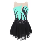 Costume de patinage artistique pour enfant, sans manches, maille transparente et strass – Image 8