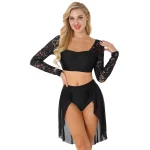 Costume de danse lyrique pour femme, à manches longues, 2 pièces – Image 5