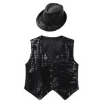Ensemble gilet et chapeau à paillettes brillantes pour enfant, vêtements pour performance sur scène, 2 pièces – Image 3