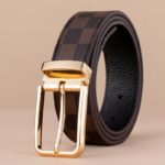 Ceinture en cuir à carreaux, avec boucle en alliage, de 105 à 130 cm – Image 3
