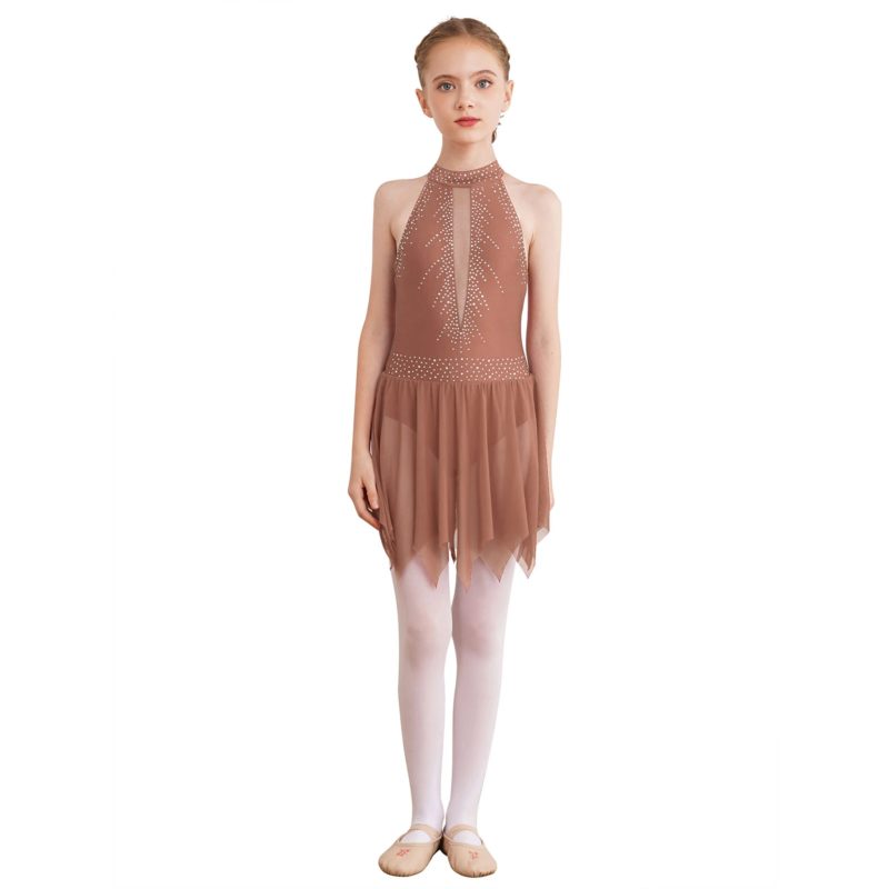 Costume de danse de ballet, patinage artistique pour enfant, justaucorps en maille, strass