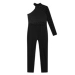 Combinaison de danse pour enfant, maille transparente, strass – Image 3