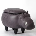 Repose-pieds avec rangement en forme d'hippopotame, tabouret rembourré en bois massif, artisanal – Image 5